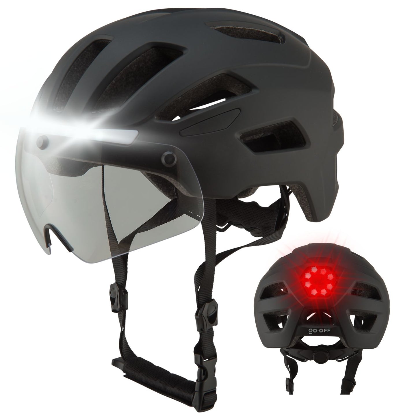 RIDER met licht voor en achter & transparant magnetisch vizier
